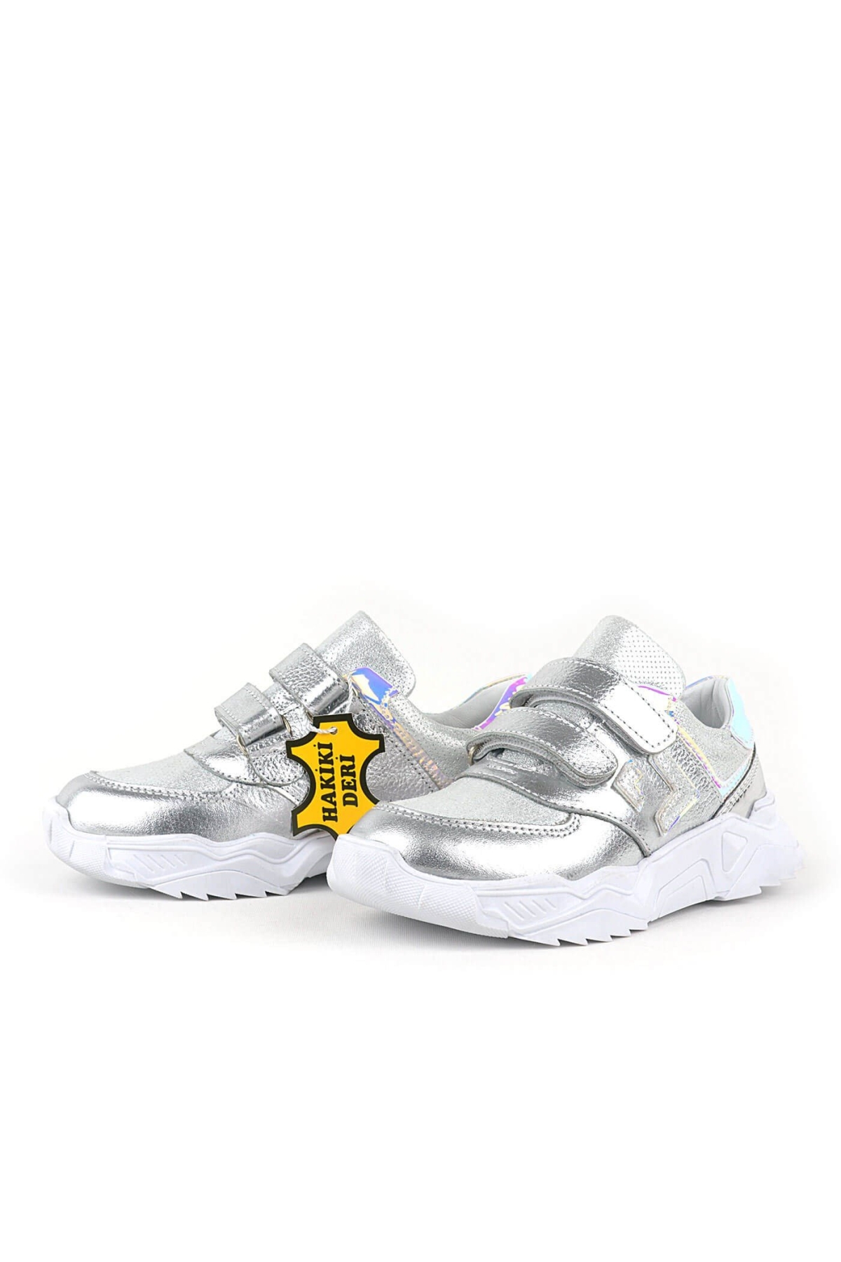 Hakiki Deri Gümüş Renl Cırtlı Kız Çocuk Sneaker Ayakkabı - Görsel 5