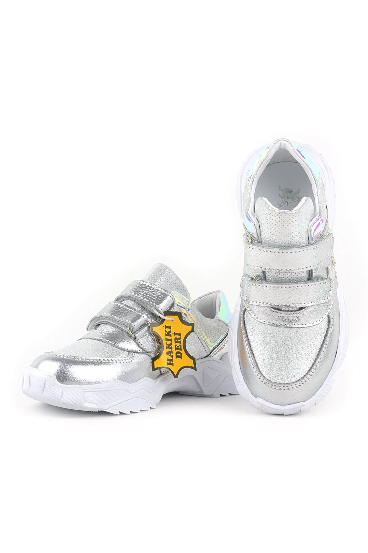 Hakiki Deri Gümüş Renl Cırtlı Kız Çocuk Sneaker Ayakkabı - Görsel 6