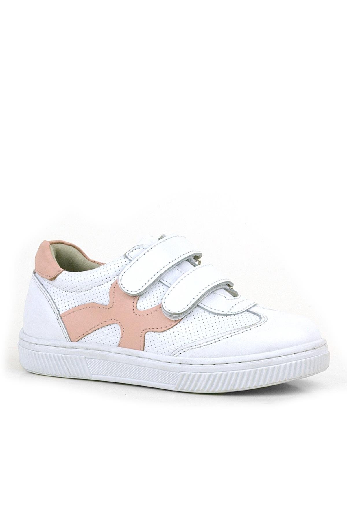 Hakiki Deri Beyaz Pembe Cırtlı Çocuk Spor Ayakkabı - Görsel 2