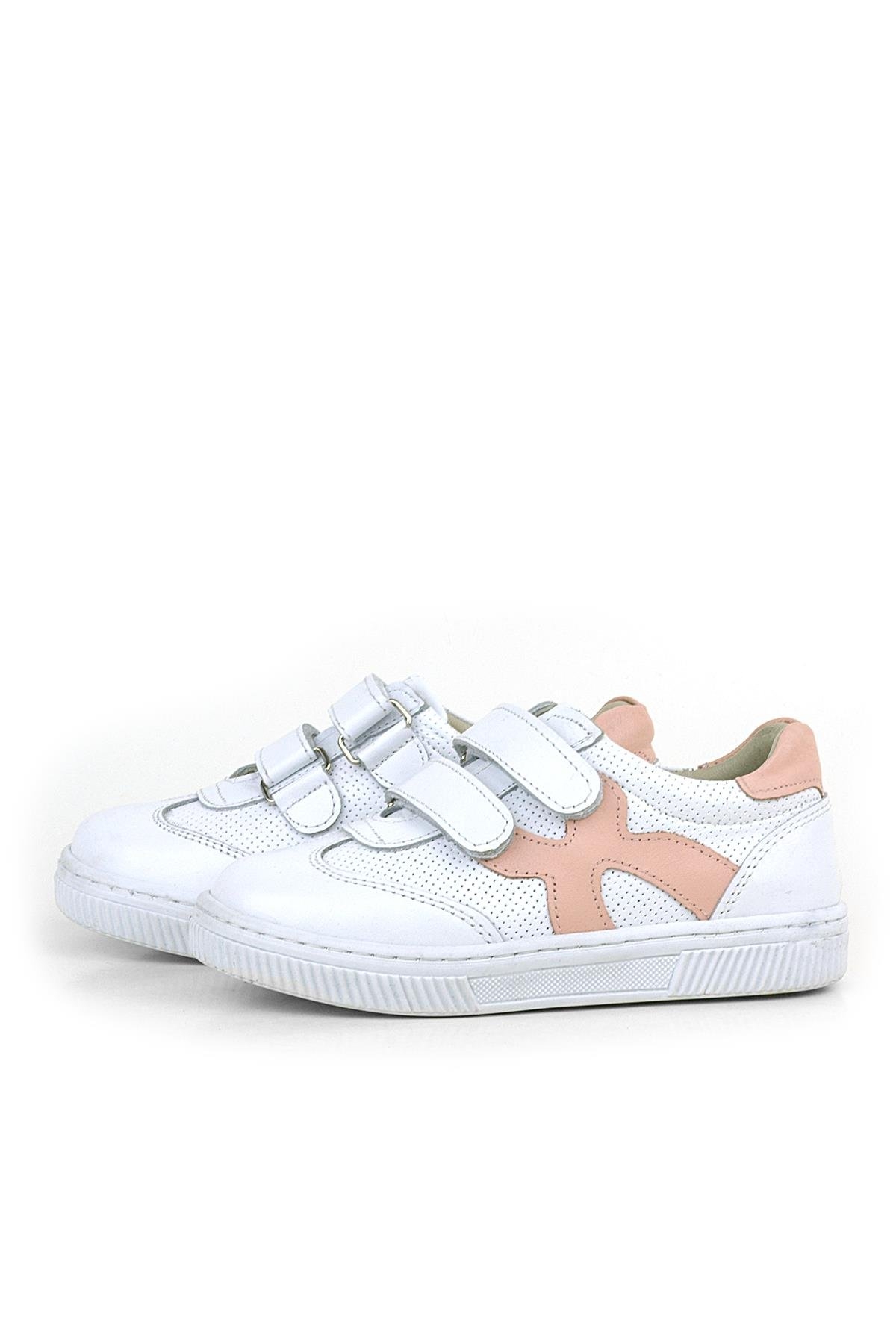 Hakiki Deri Beyaz Pembe Cırtlı Çocuk Spor Ayakkabı - Görsel 5