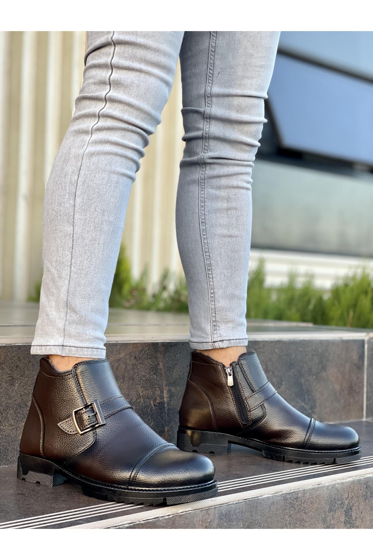 Muggo Muggo Kahverengi M1001 Su&amp;soğuk Geçirmez Kürklü Garantili Unisex Kışlık Fermuarlı Bot Kauçuk Taban Sağlam | Flo Kahverengi - 2. görsel