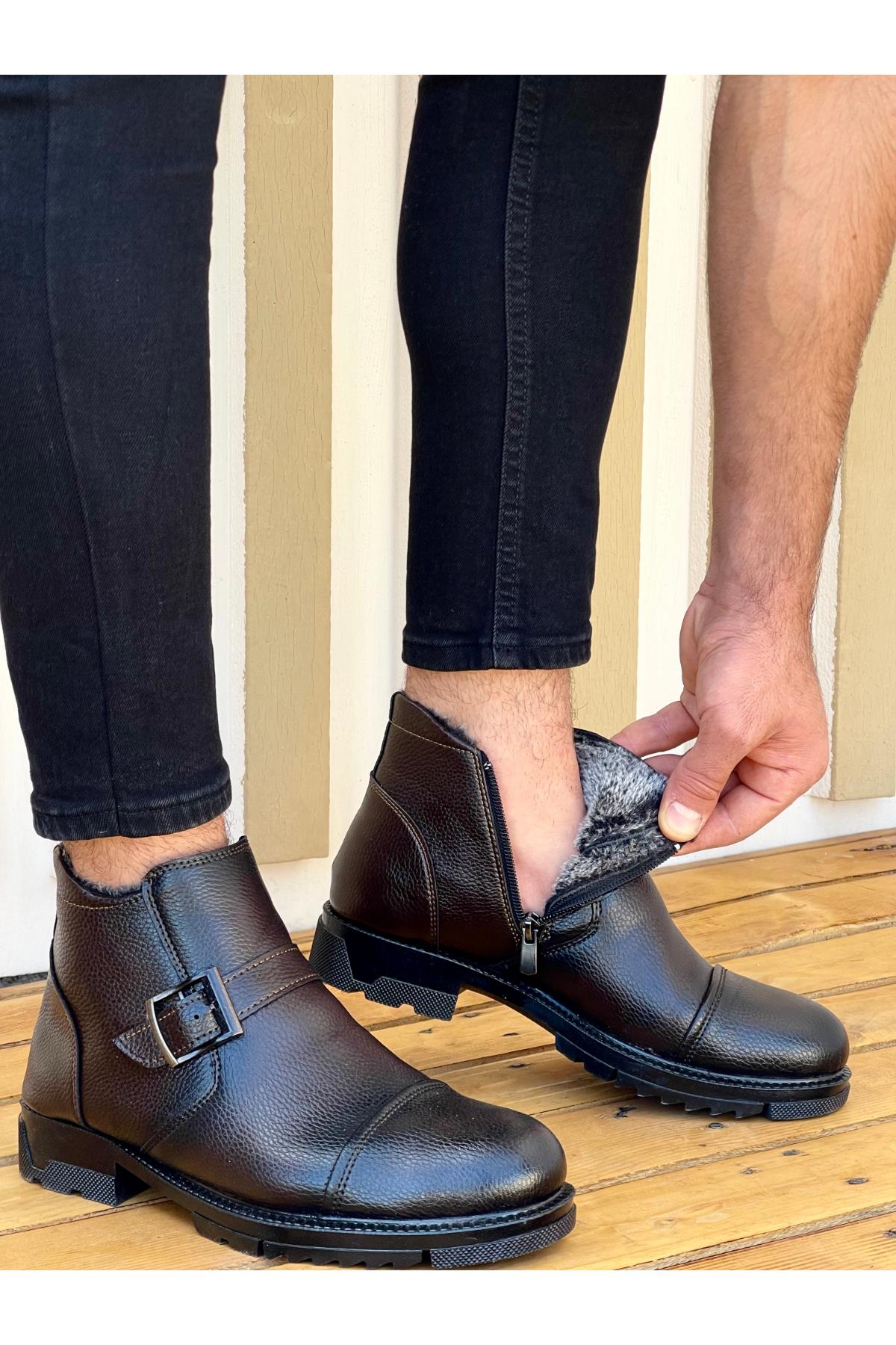 Muggo Muggo Kahverengi M1001 Su&amp;soğuk Geçirmez Kürklü Garantili Unisex Kışlık Fermuarlı Bot Kauçuk Taban Sağlam | Flo Kahverengi - 3. görsel