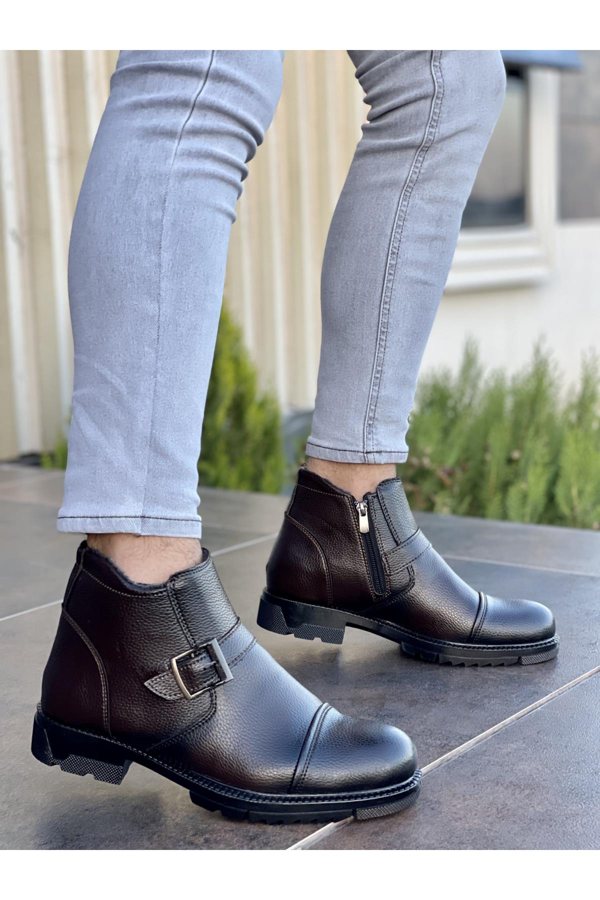 Muggo Muggo Kahverengi M1001 Su&amp;soğuk Geçirmez Kürklü Garantili Unisex Kışlık Fermuarlı Bot Kauçuk Taban Sağlam | Flo Kahverengi - 6. görsel