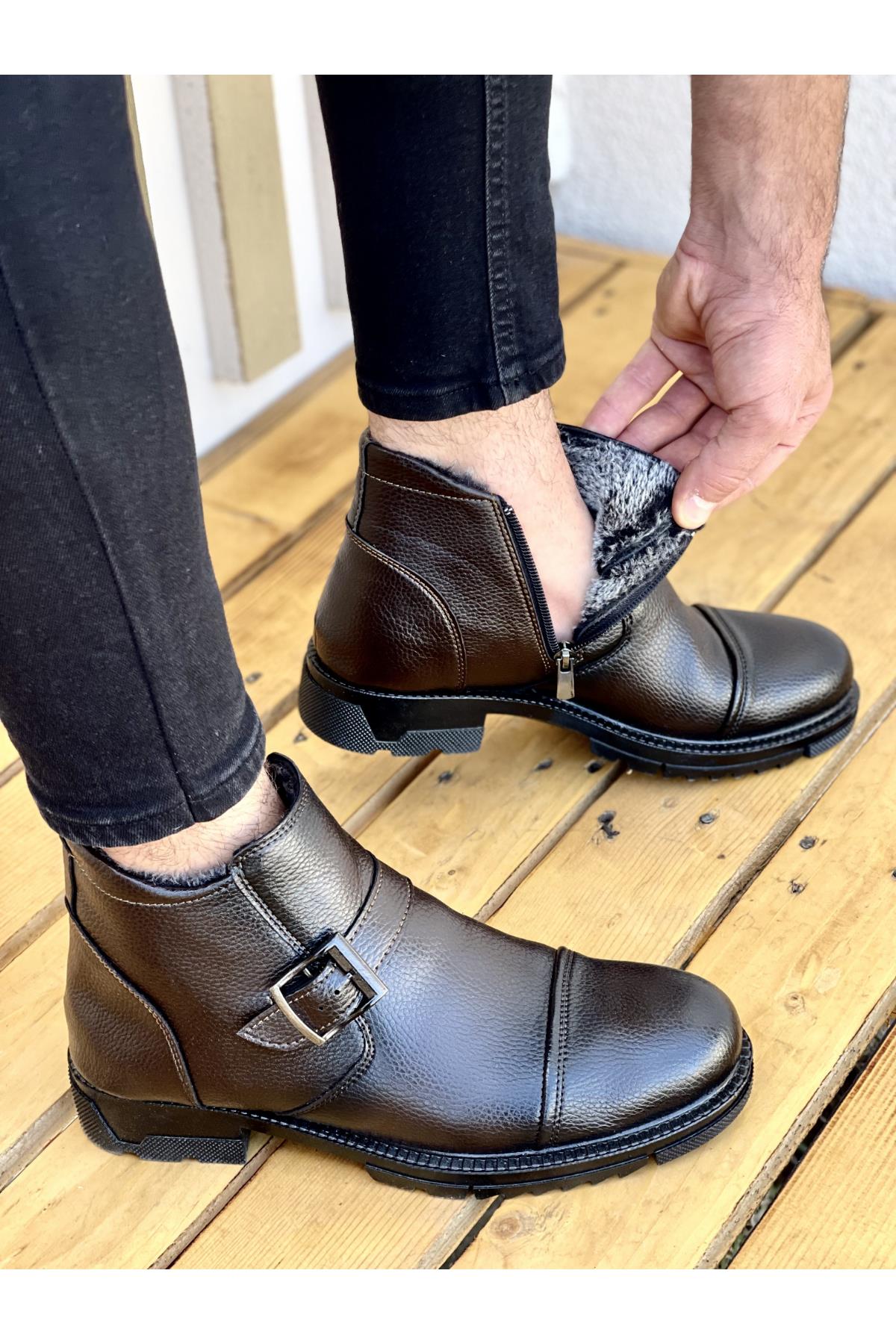 Muggo Muggo Kahverengi M1001 Su&amp;soğuk Geçirmez Kürklü Garantili Unisex Kışlık Fermuarlı Bot Kauçuk Taban Sağlam | Flo Kahverengi - 7. görsel