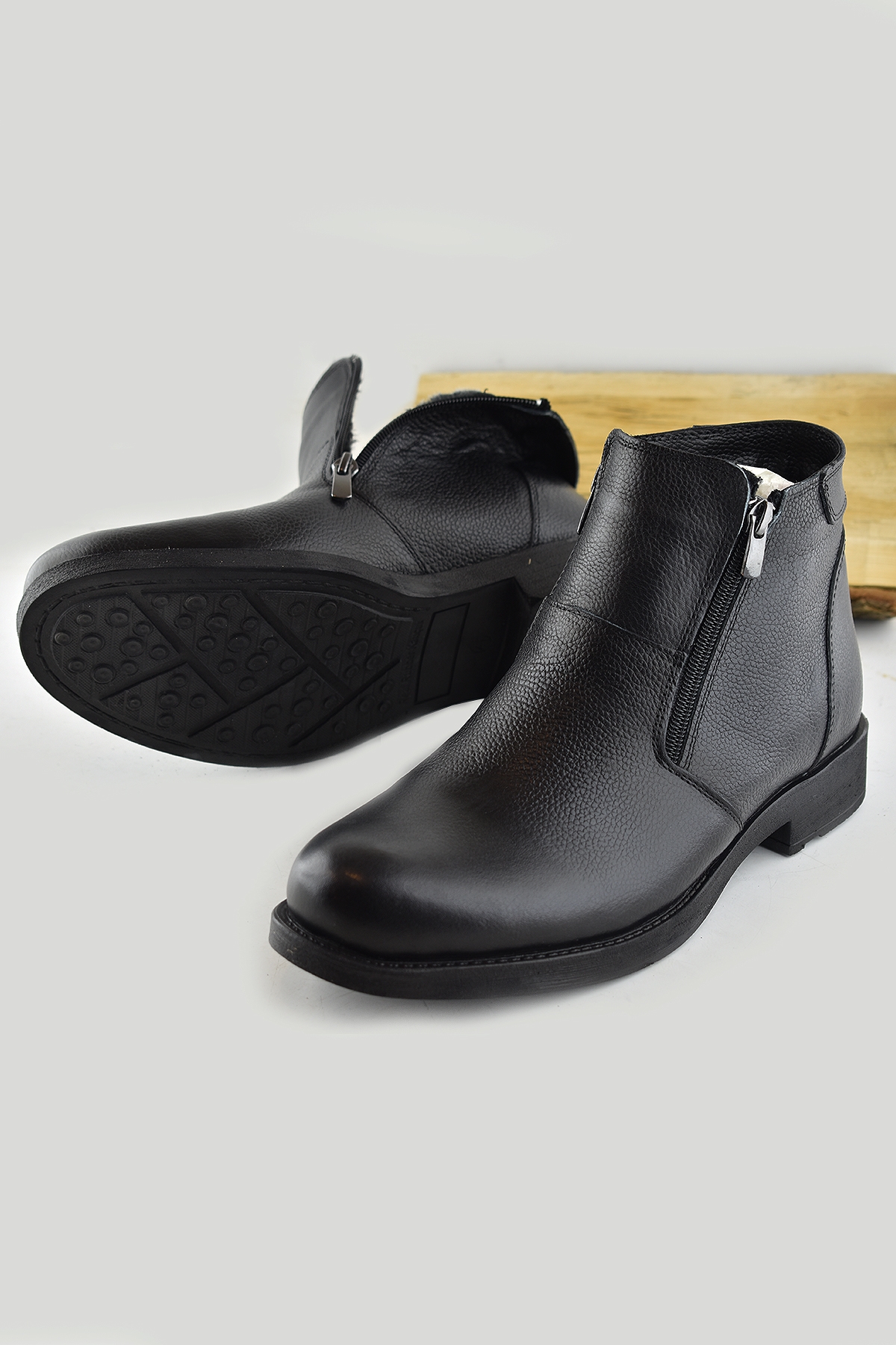 Ayakkabı Burada TAB3406 İçi Kürklü Hakiki Deri Erkek Bot Ayakkabı Ortopedik Taban Fermuarlı Deri Bot - Görsel 4