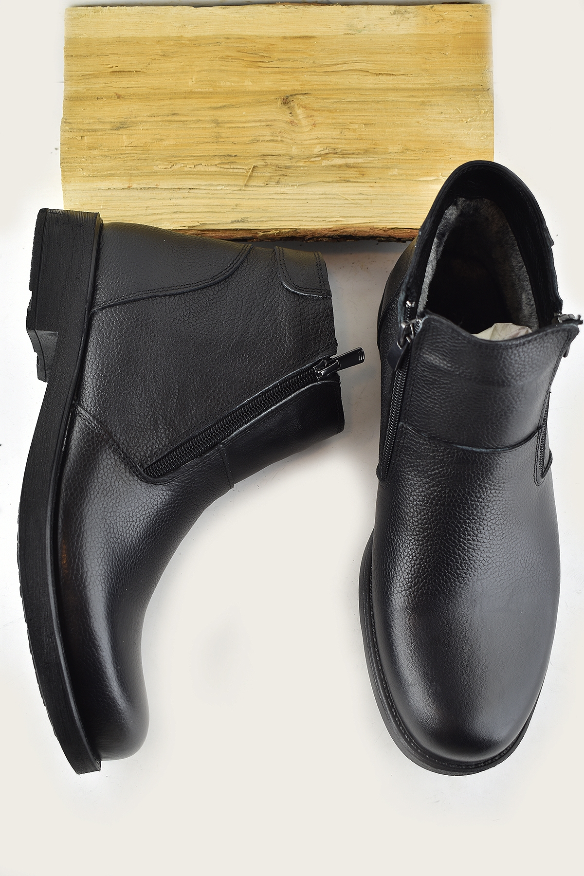 Ayakkabı Burada TAB3406 İçi Kürklü Hakiki Deri Erkek Bot Ayakkabı Ortopedik Taban Fermuarlı Deri Bot - Görsel 6