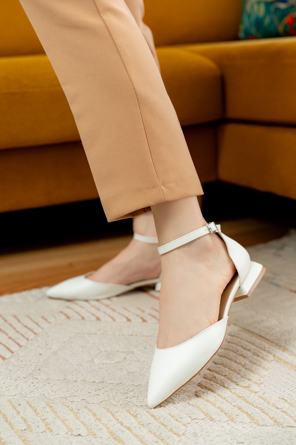 Happy Beyaz ( 3 cm Topuklu ) Sivri Burun Topuklu Ayakkabı - Görsel 7