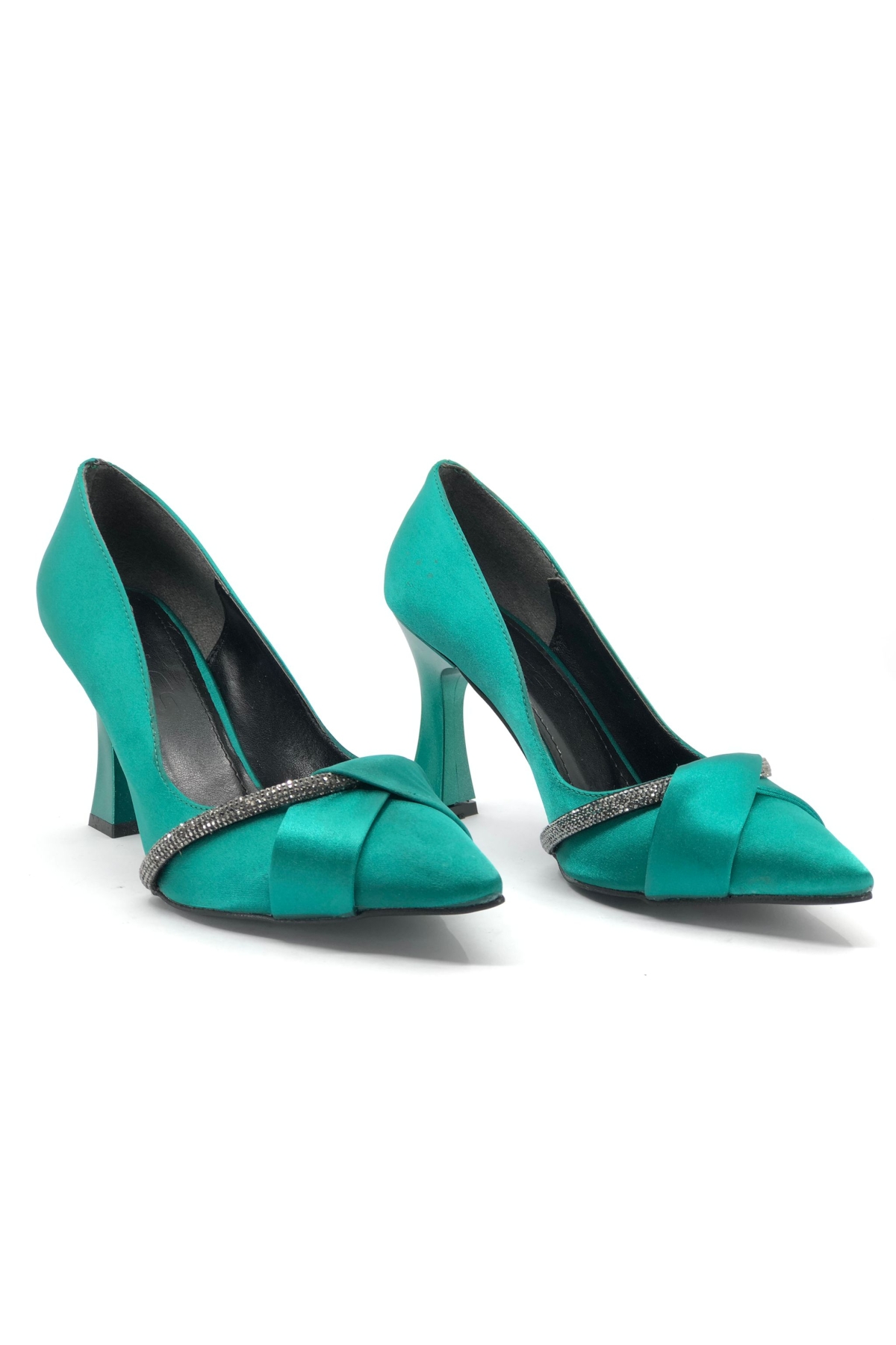 Kadeh Topuk Saten Şerit Taşlı Stiletto Kadın Topuklu Ayakkabı - Görsel 3