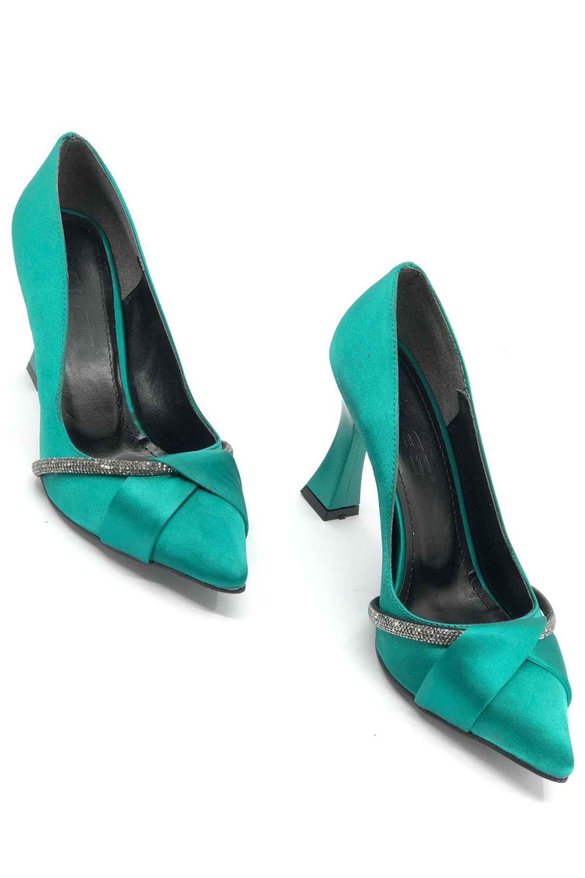 Kadeh Topuk Saten Şerit Taşlı Stiletto Kadın Topuklu Ayakkabı - Görsel 4