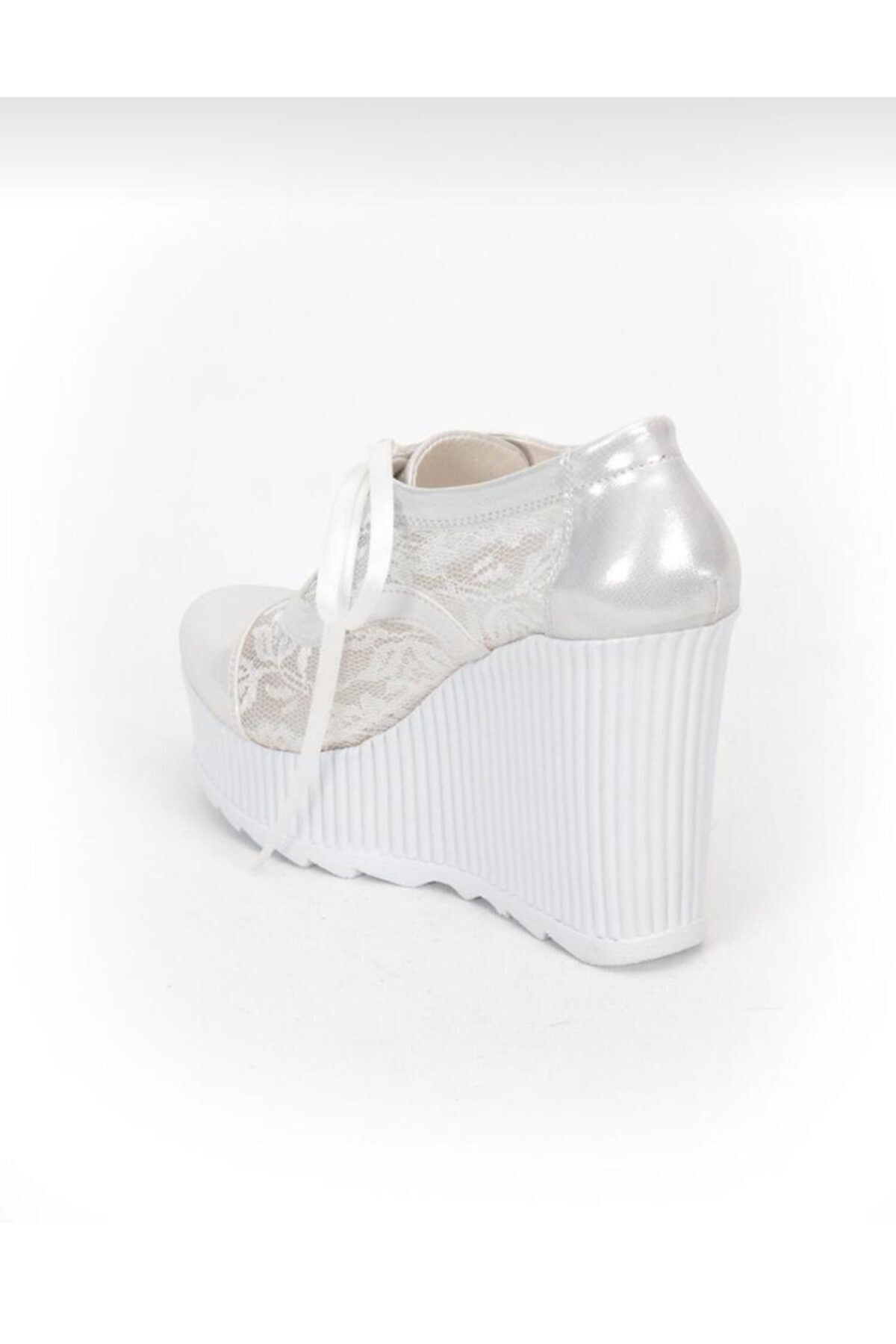 Dantelli Yüksek Dolgu Topuk (12cm) Gelin Ayakkabısı - Görsel 3