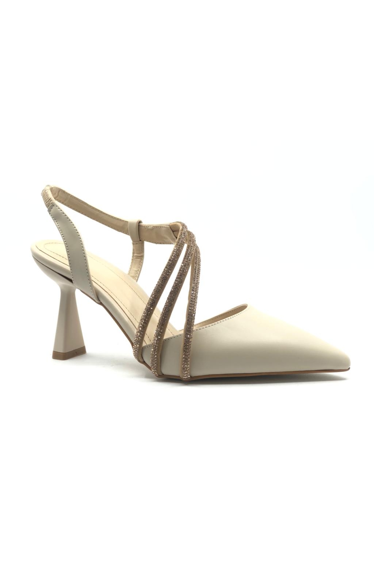 Üç Şerit Taş Detaylı Kadın Topuklu Ayakkabı Stiletto - Görsel 4
