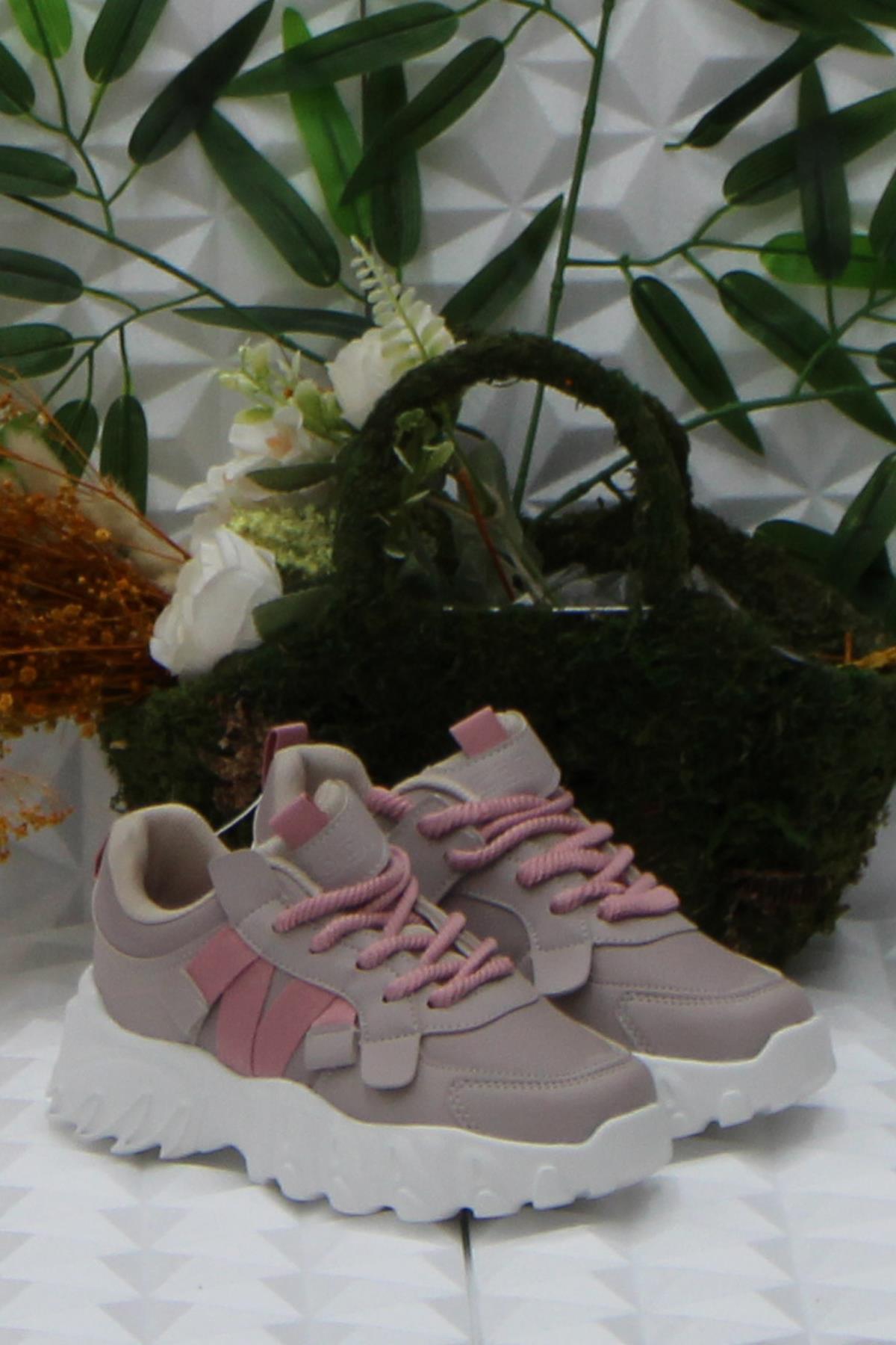 Cool Verom Pudra Bağcık Görünümlü Cırtlı Sneaker Ortopedik Çocuk Ayakkabı - Görsel 3