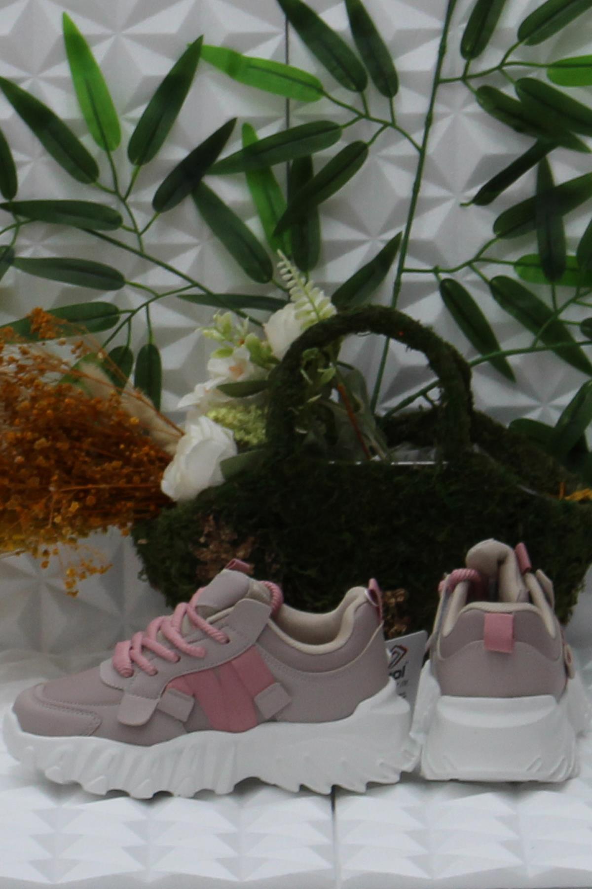 Cool Verom Pudra Bağcık Görünümlü Cırtlı Sneaker Ortopedik Çocuk Ayakkabı - Görsel 5