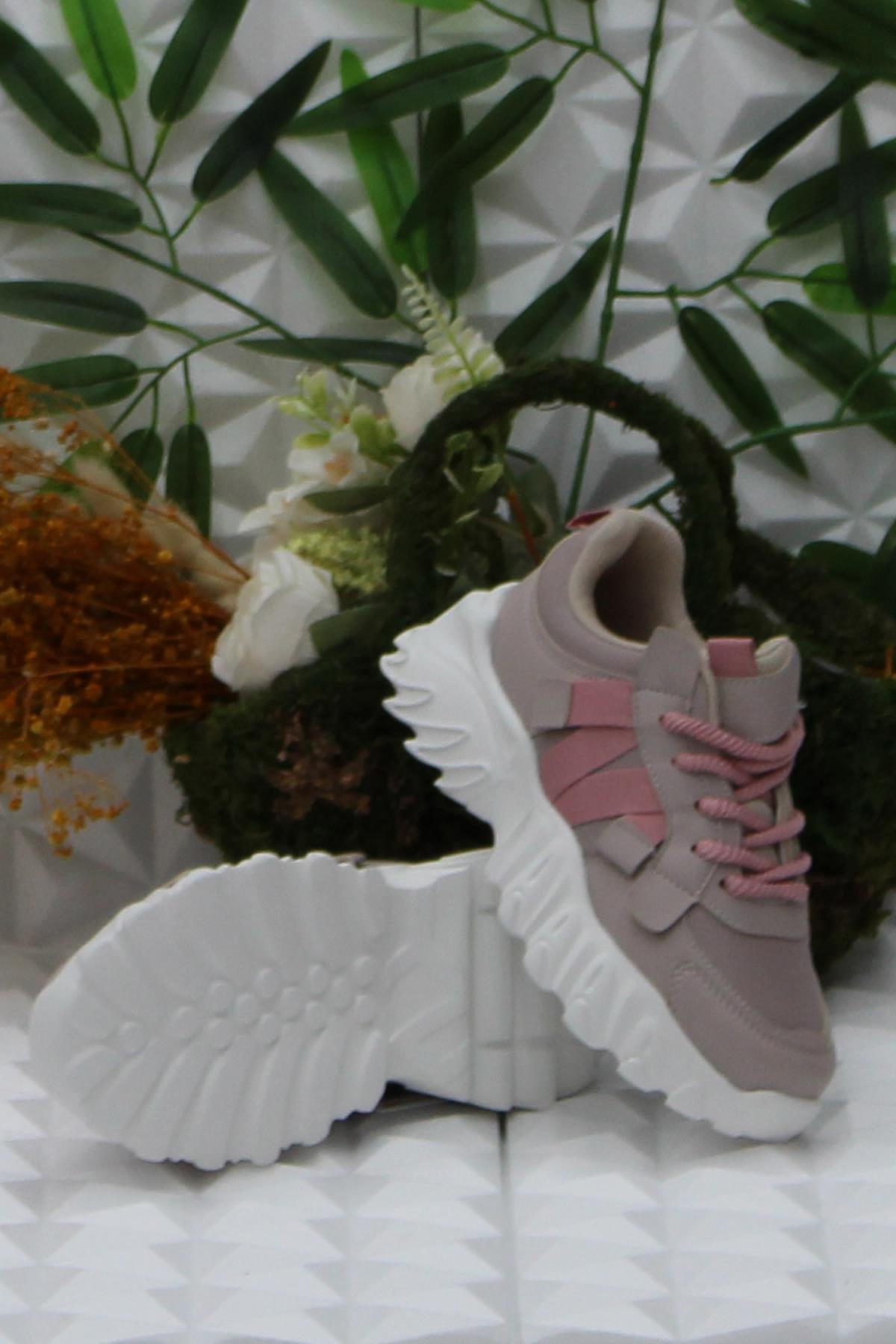 Cool Verom Pudra Bağcık Görünümlü Cırtlı Sneaker Ortopedik Çocuk Ayakkabı - Görsel 6