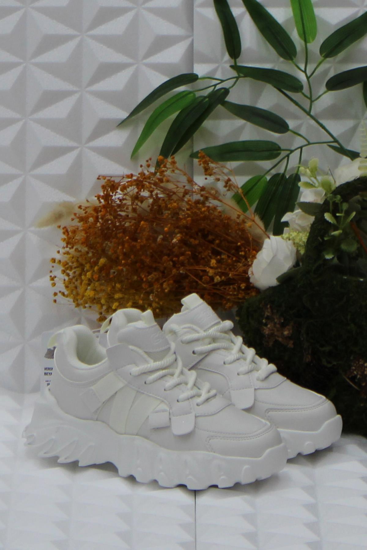 Cool Verom Beyaz Bağcık Görünümlü Cırtlı Sneaker Ortopedik Çocuk Ayakkabı - Görsel 3