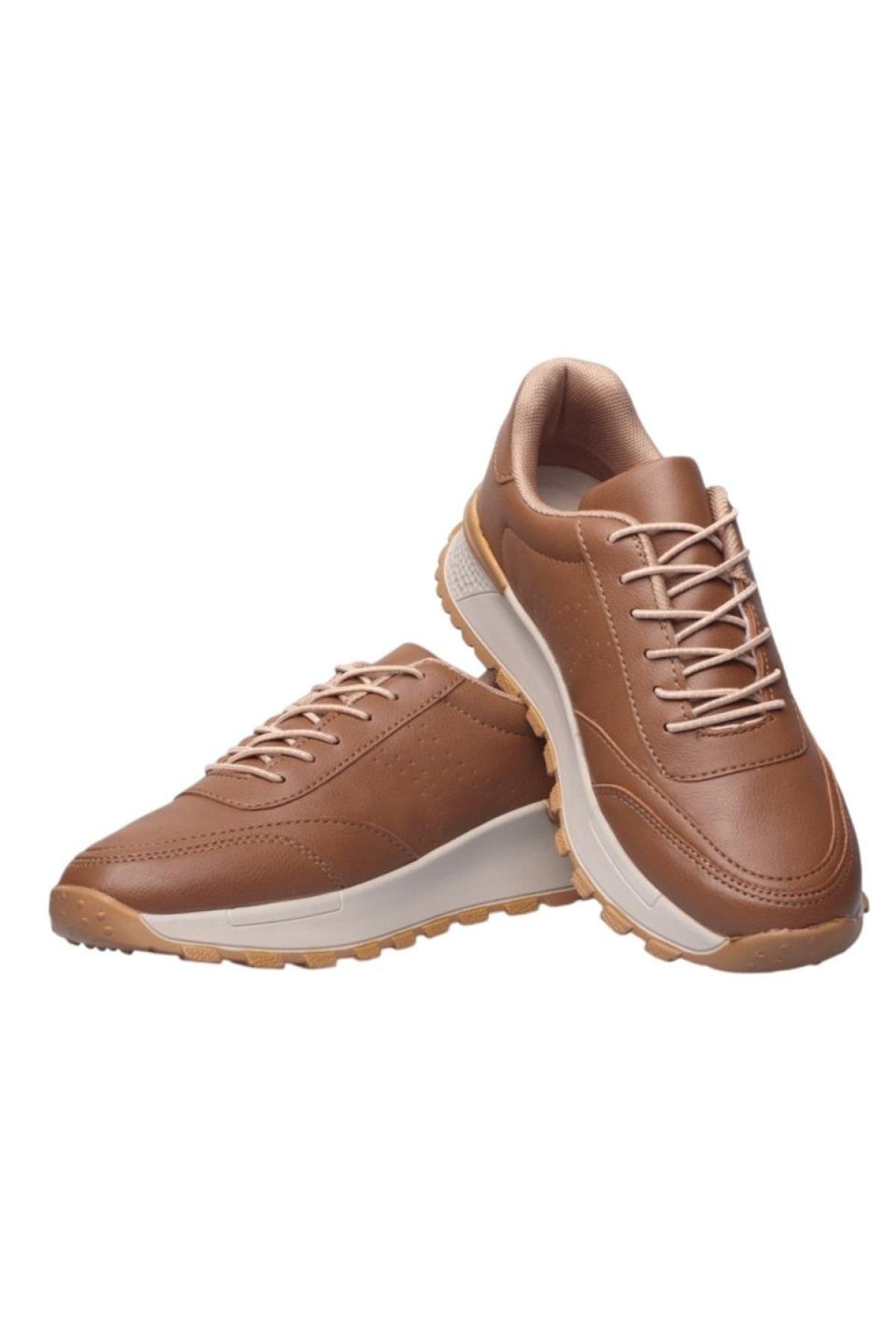 Kadın Bağcıklı Kolay Giyilebilir Mevsimlik Sneaker Spor Ayakkabı TABA - Görsel 4