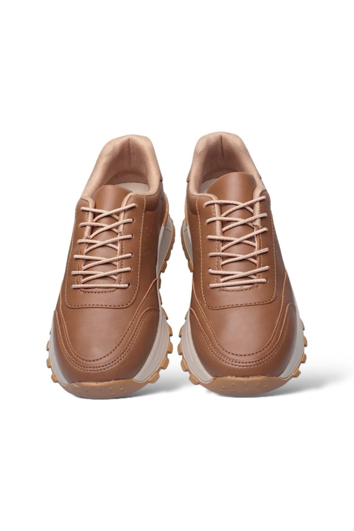 Kadın Bağcıklı Kolay Giyilebilir Mevsimlik Sneaker Spor Ayakkabı TABA - Görsel 5