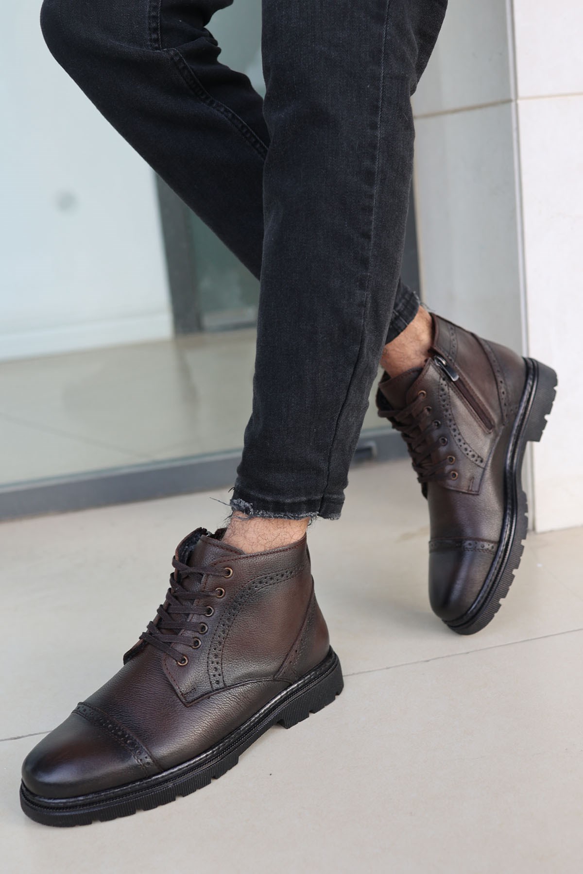 Harold Erkek Kahverengi Garantili Hakiki Deri Soğuk Geçirmez Kaymaz Kauçuk Taban Bot HAROLD-7145 - Görsel 3