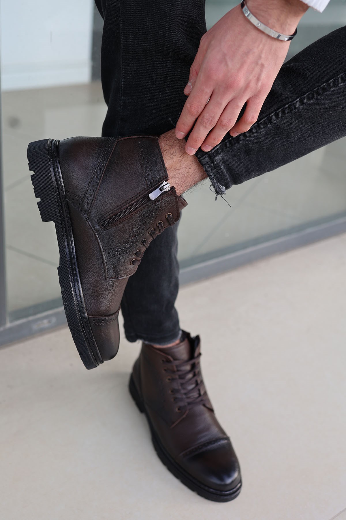 Harold Erkek Kahverengi Garantili Hakiki Deri Soğuk Geçirmez Kaymaz Kauçuk Taban Bot HAROLD-7145 - Görsel 4