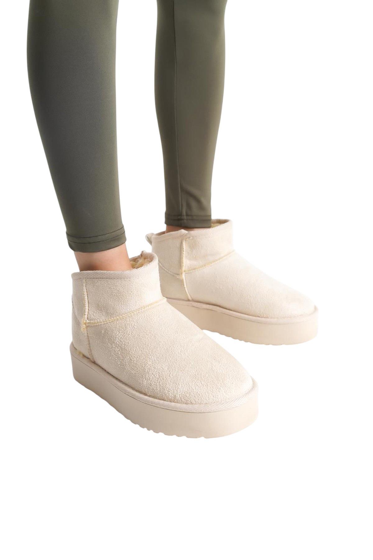 290A Günlük Kadın Bot Süet İçi Kürklü Yüksek Kalın Taban Kışlık Bot & Bootie Kalın Taban - Görsel 4