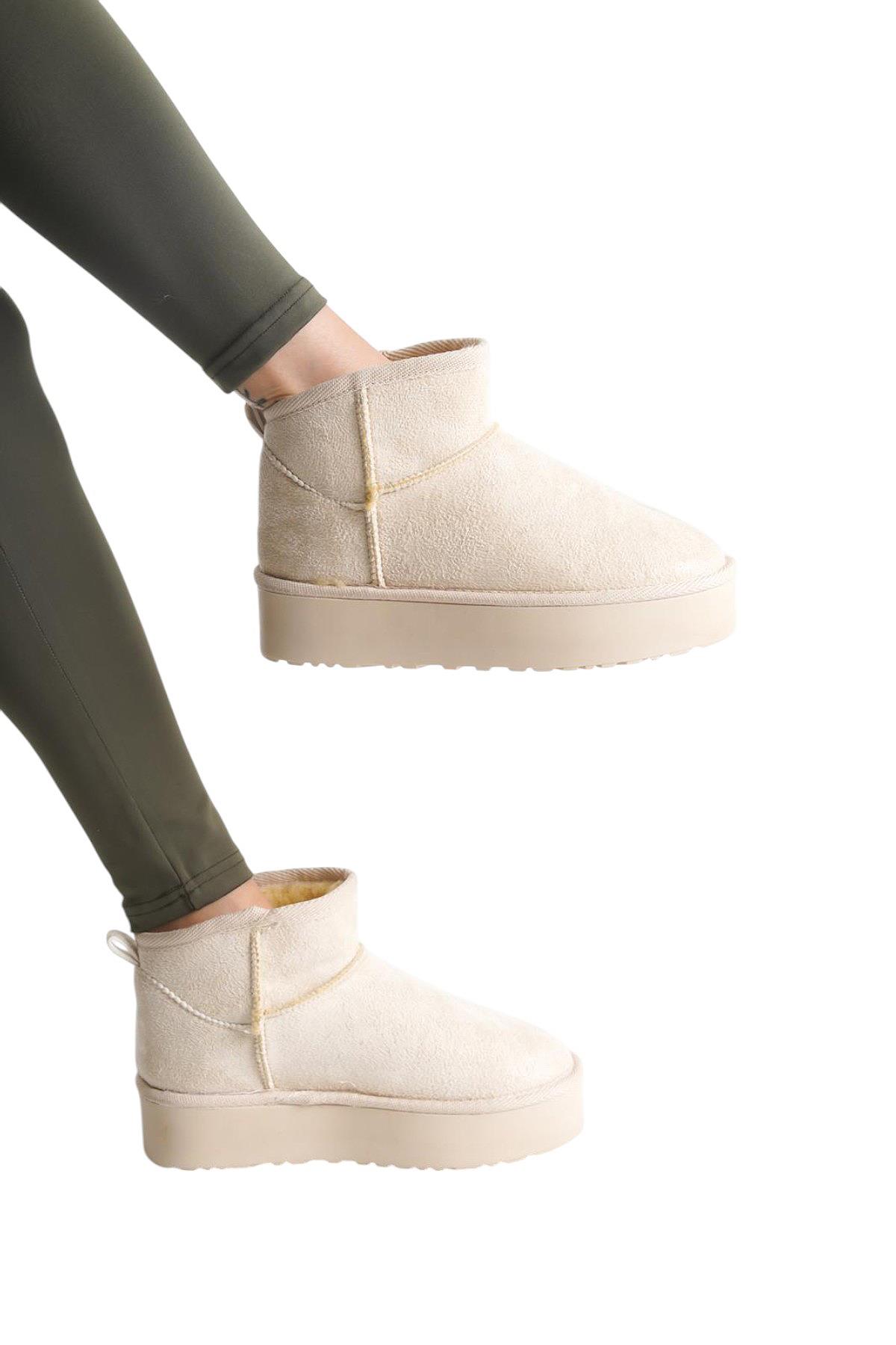 290A Günlük Kadın Bot Süet İçi Kürklü Yüksek Kalın Taban Kışlık Bot & Bootie Kalın Taban - Görsel 5