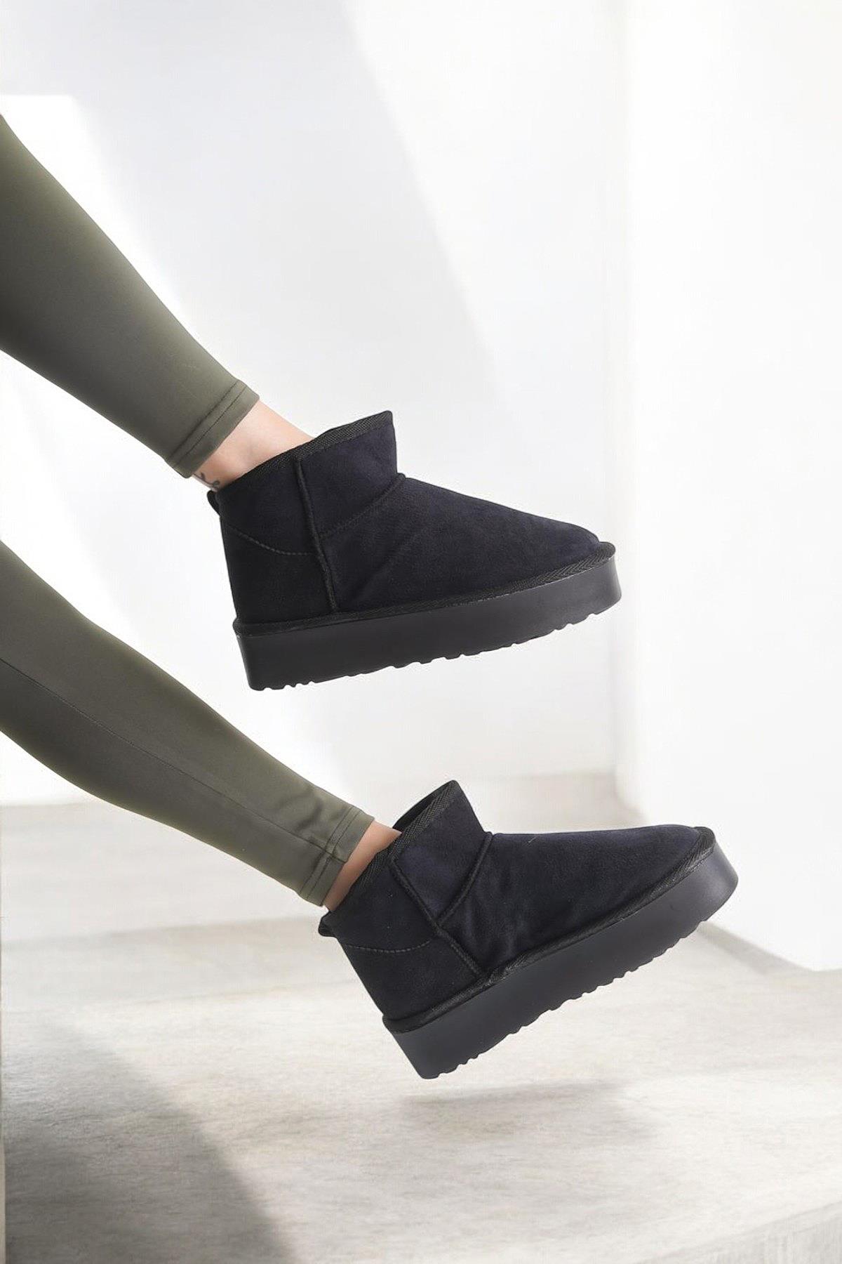 290A Günlük Kadın Bot Süet İçi Kürklü Yüksek Kalın Taban Kışlık Bot & Bootie Kalın Taban - Görsel 5