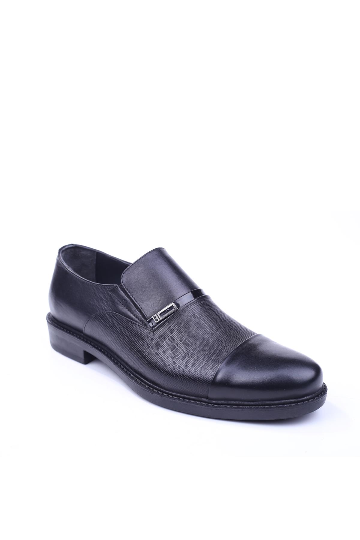 1697 Erkek Hakiki Deri Siyah Bağcıksız Klasik Ayakkabı - Görsel 2