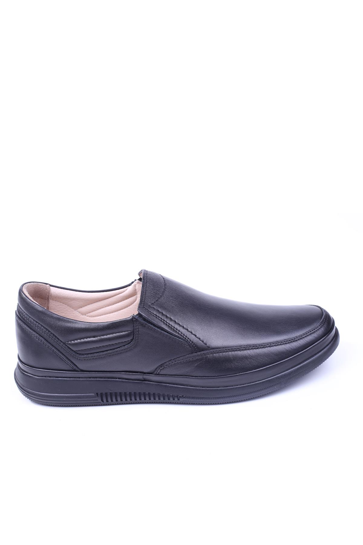 2667 Büyük Numara Erkek Hakiki Deri Günlük Siyah Ortopedik Ayakkabı - Görsel 5