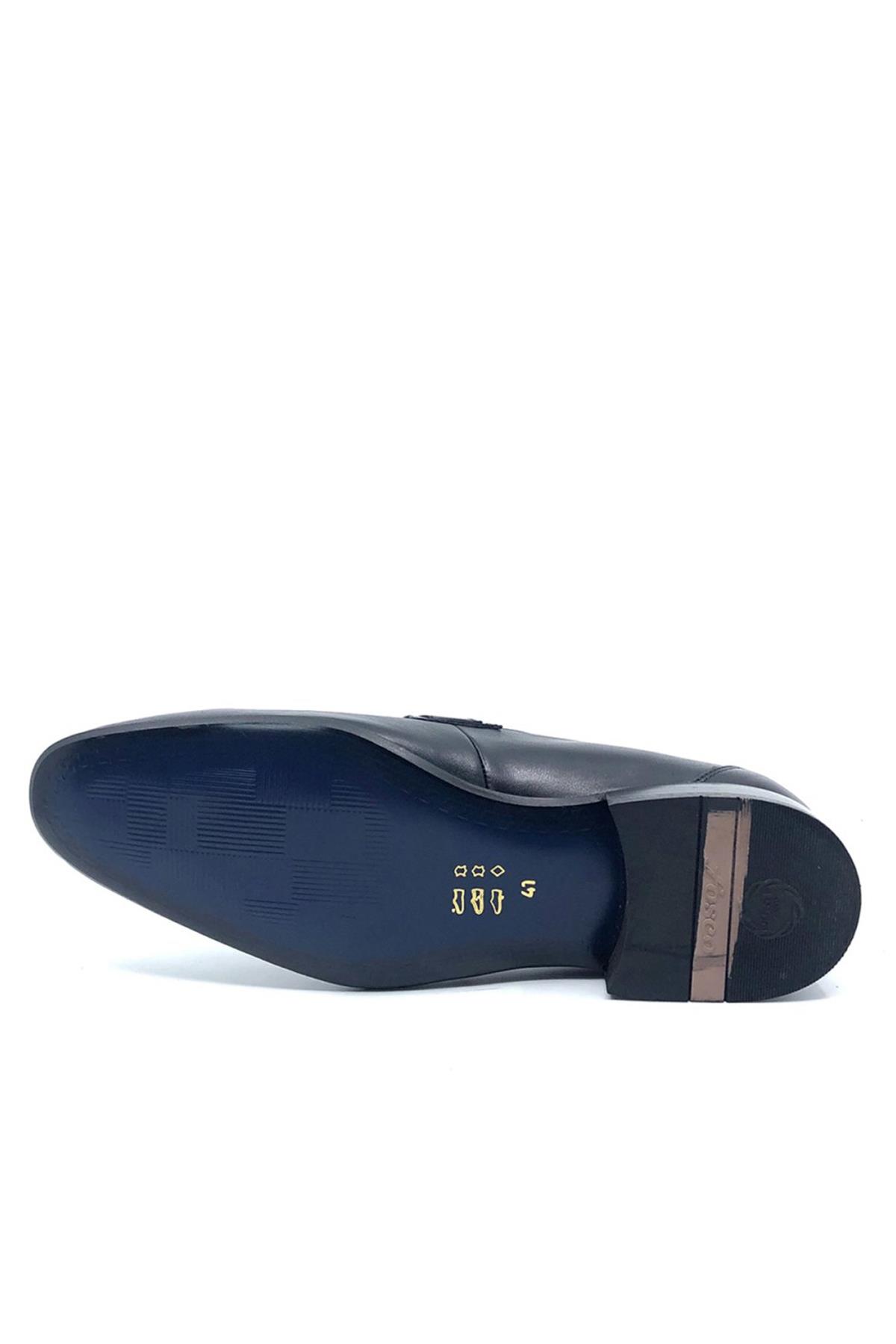 9006 Erkek Siyah Hakiki Deri Bağcıksız Klasik Ayakkabı - Görsel 6