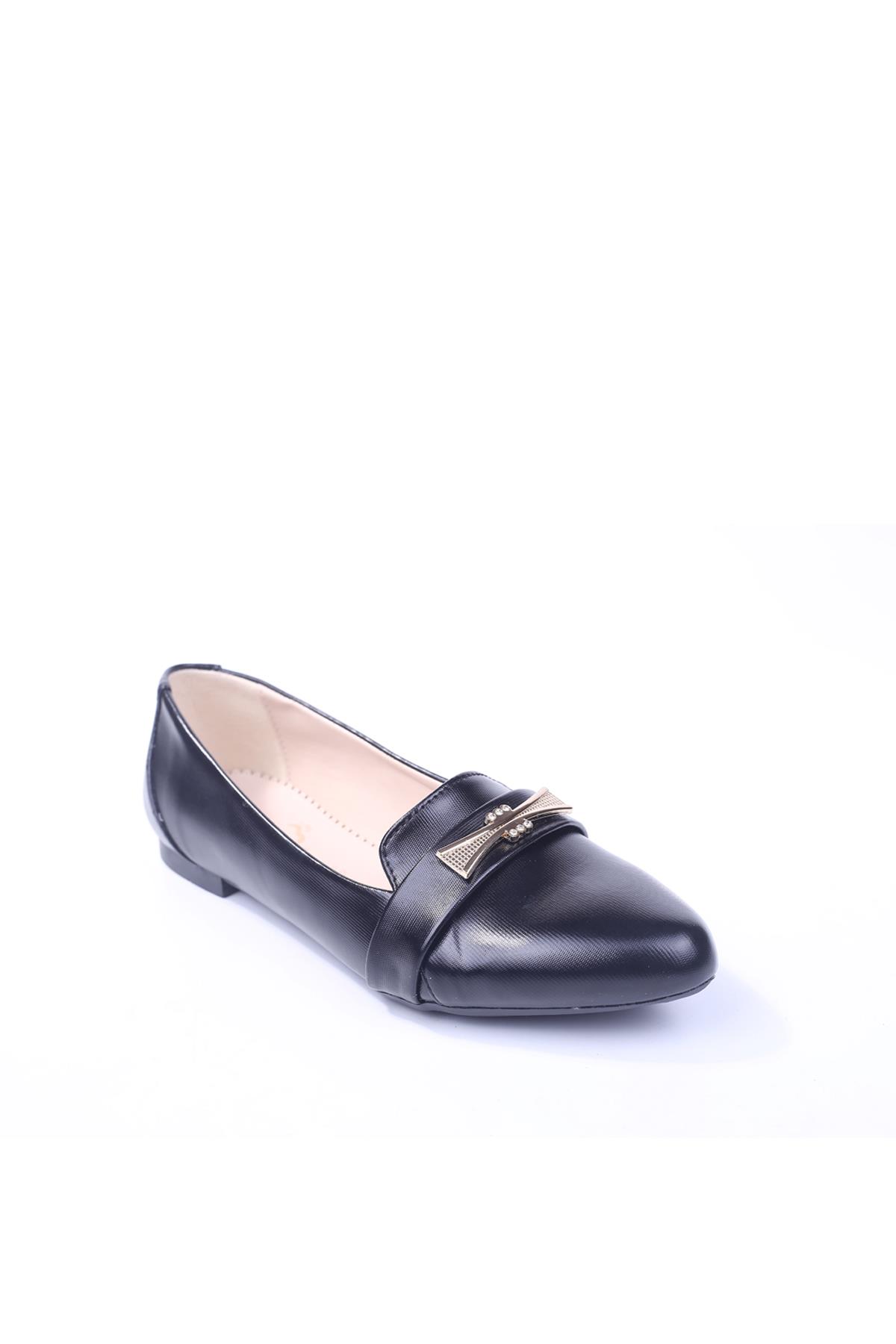 0942 Kadın Siyah Fiyonklu Günlük Babet Ayakkabı - Görsel 2