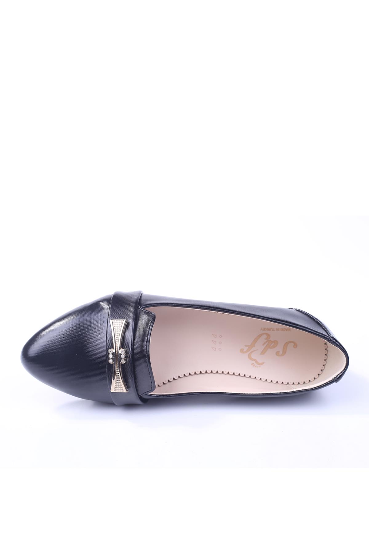 0942 Kadın Siyah Fiyonklu Günlük Babet Ayakkabı - Görsel 5