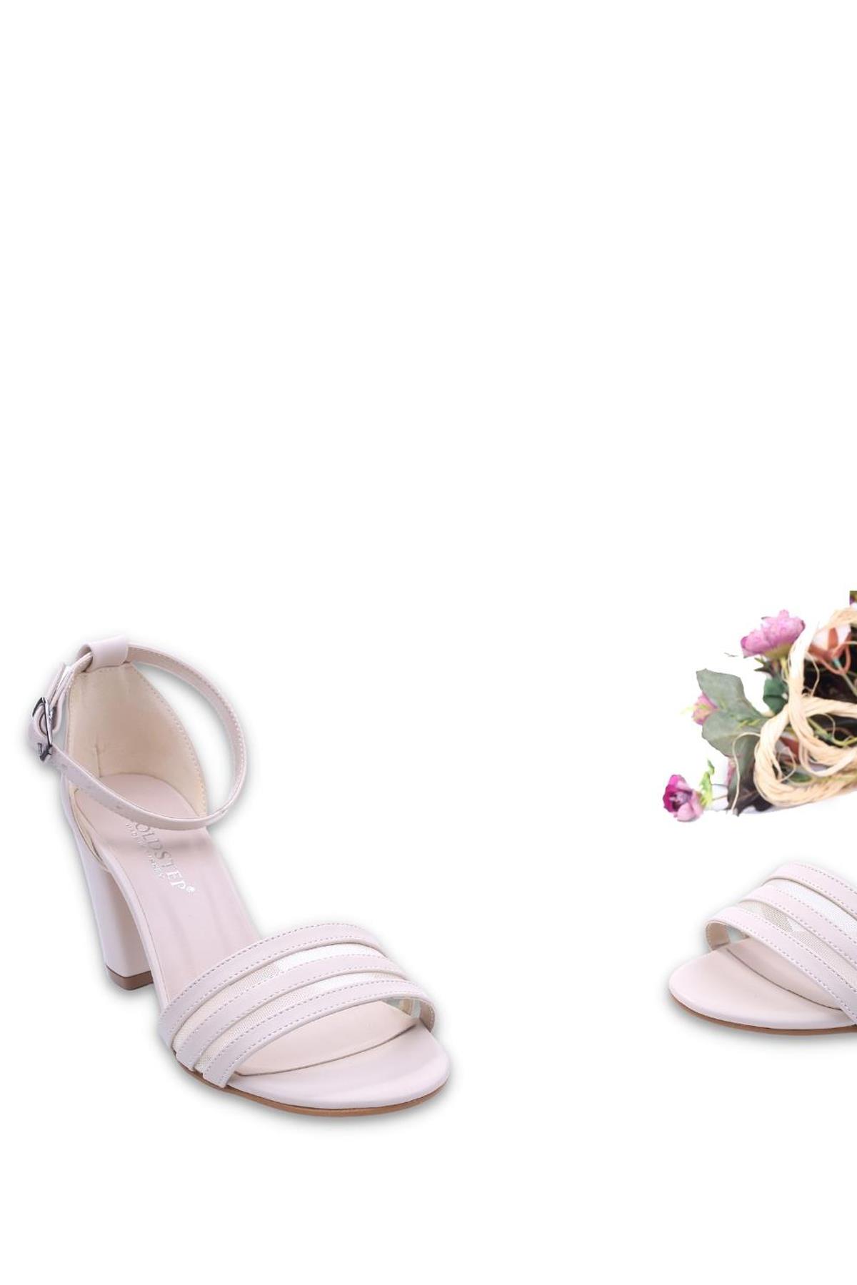 1601 Kadın 7,5 Cm Topuk Dantelli Tek Bant Sandalet - Görsel 3