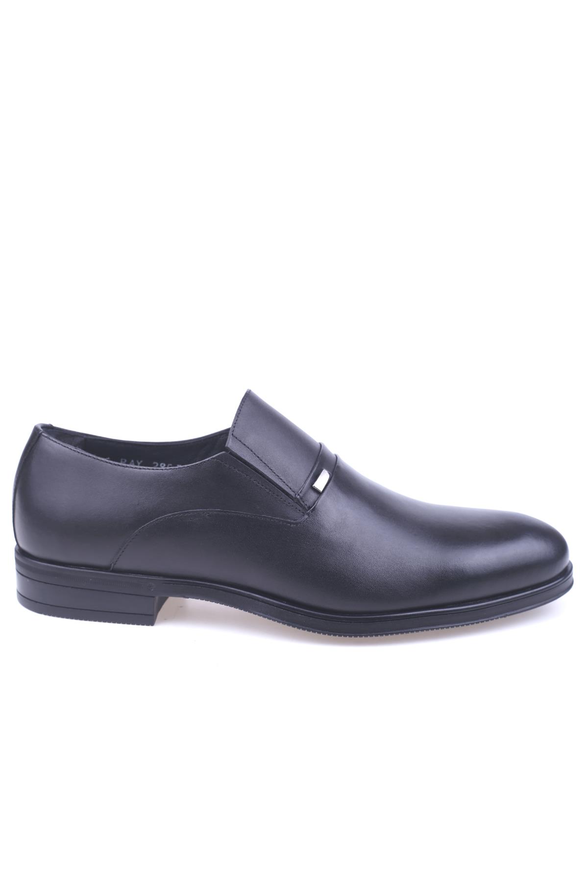 2907 Erkek Siyah Hakiki Deri Bağcıksız Klasik Ayakkabı - Görsel 3
