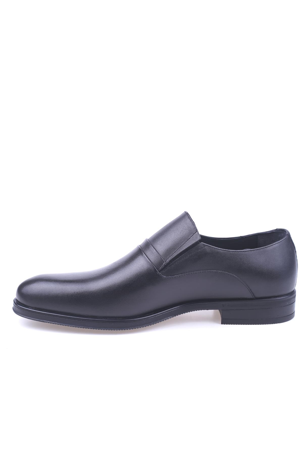 2907 Erkek Siyah Hakiki Deri Bağcıksız Klasik Ayakkabı - Görsel 4