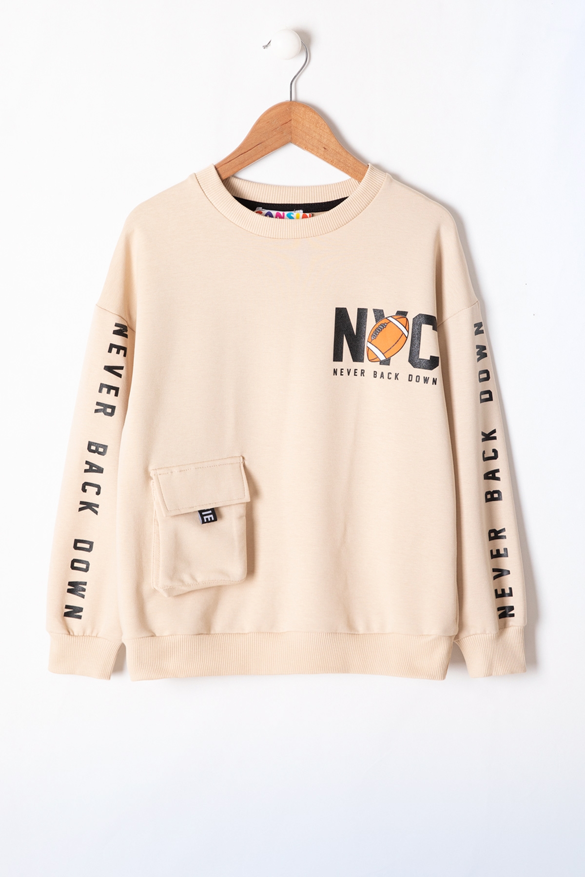 Krem NYC Yazılı Bisiklet Yaka Erkek Çocuk Sweatshirt 19630