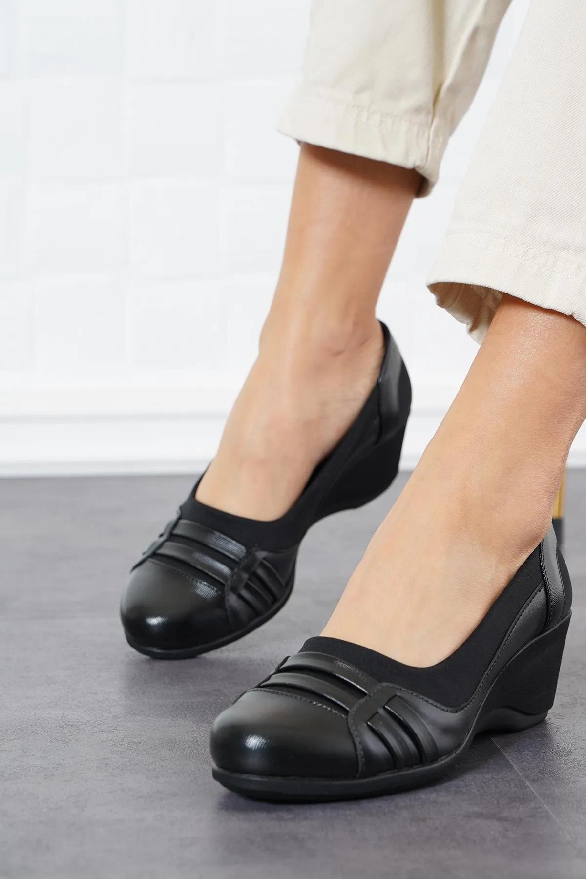 3648 Strech 5,5 cm Dolgu Topuklu Günlük Kadın Ayakkabı - Görsel 4