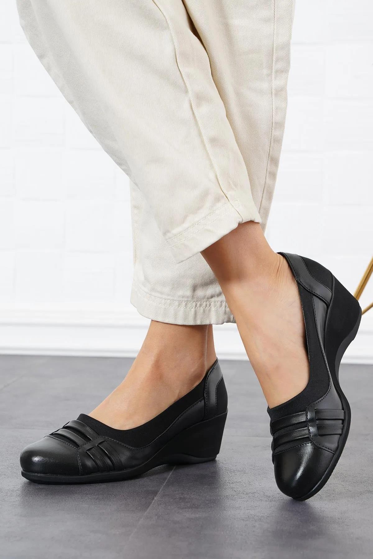 3648 Strech 5,5 cm Dolgu Topuklu Günlük Kadın Ayakkabı - Görsel 5