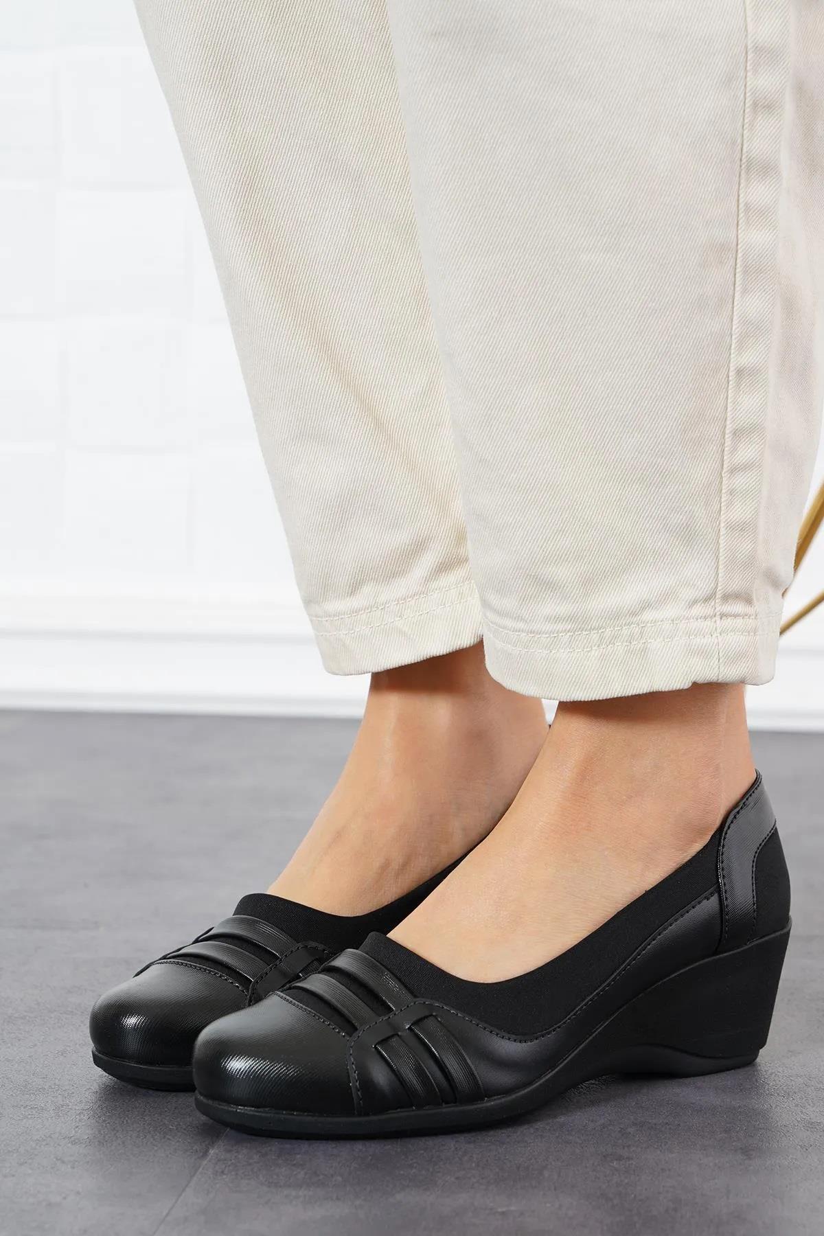 3648 Strech 5,5 cm Dolgu Topuklu Günlük Kadın Ayakkabı - Görsel 6