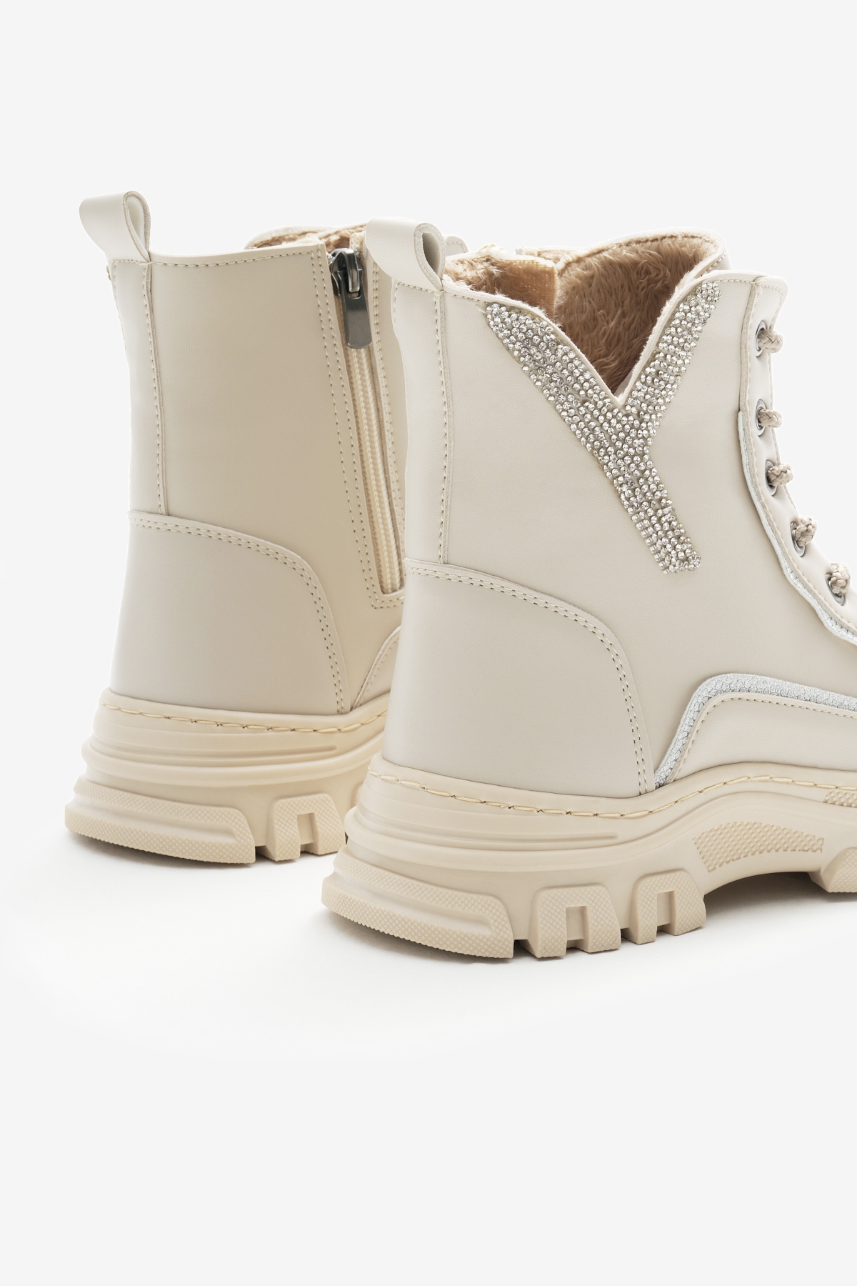 Kadın Bej Cilt Termo Taban Desenli Bağcıklı ve Fermuarlı Bot - Görsel 6