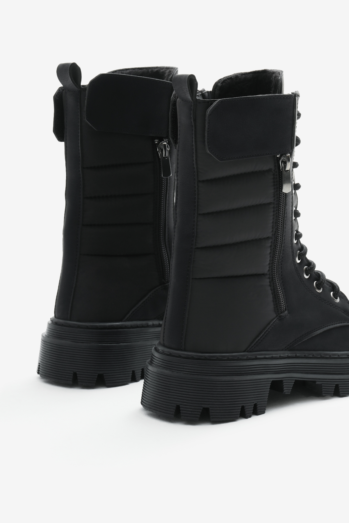 Kadın Siyah Mat Termo Taban Nakışlı Dilim Desenli Cırtlı Bağcıklı ve Fermuarlı Bot - Görsel 6