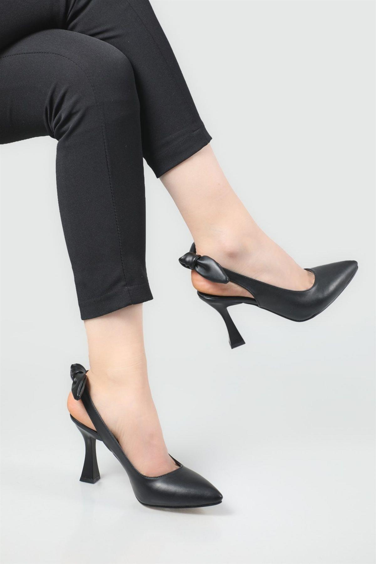 2853 Kadın 9 Cm Topuklu Arkası Açık Stiletto Ayakkabı - Görsel 2