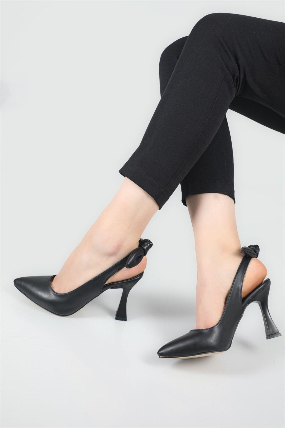 2853 Kadın 9 Cm Topuklu Arkası Açık Stiletto Ayakkabı - Görsel 3