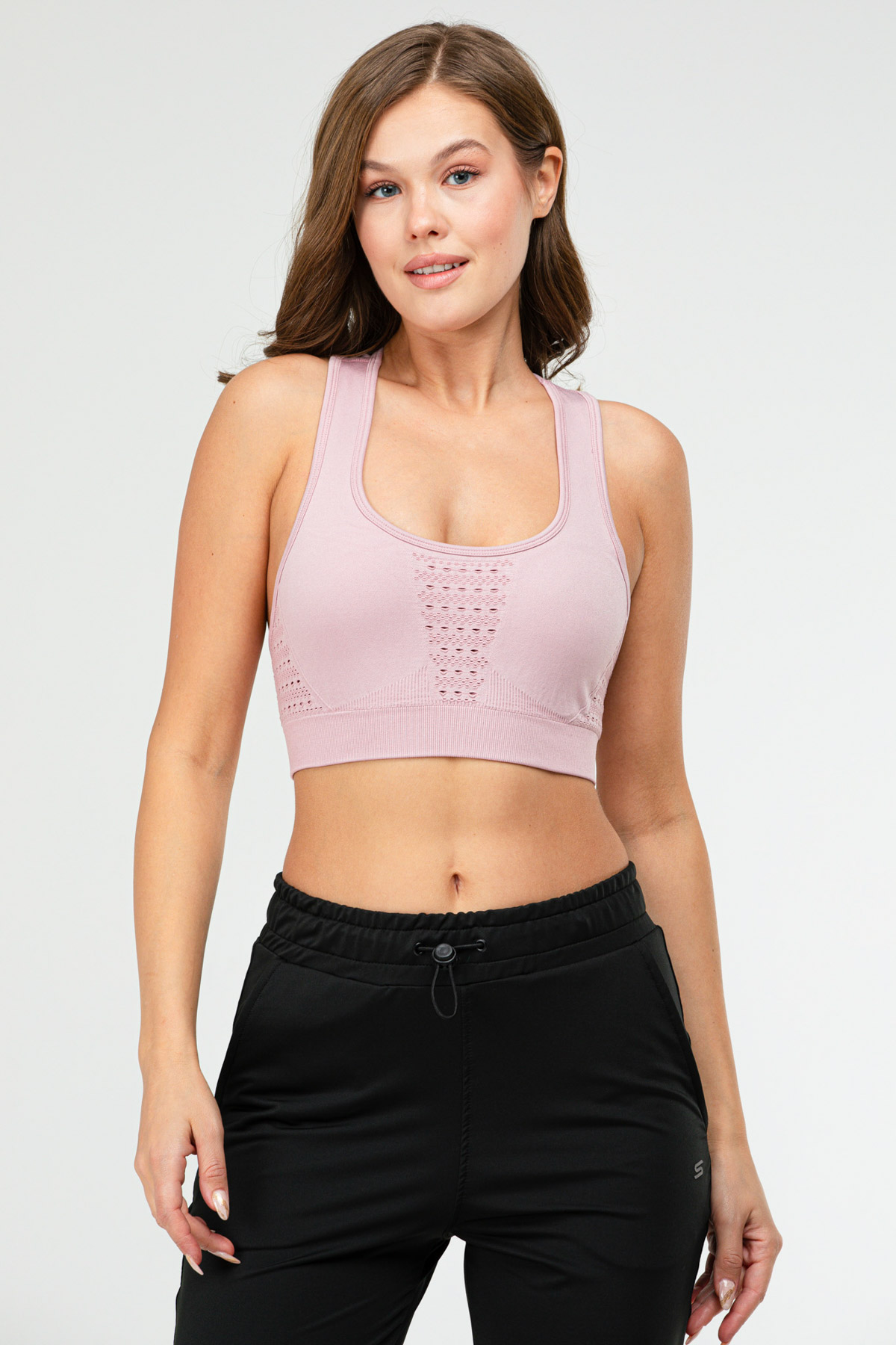 Pudra Slim Fit Açık Yaka Seamless Kadın Sporcu Sütyeni Bra SSF0003