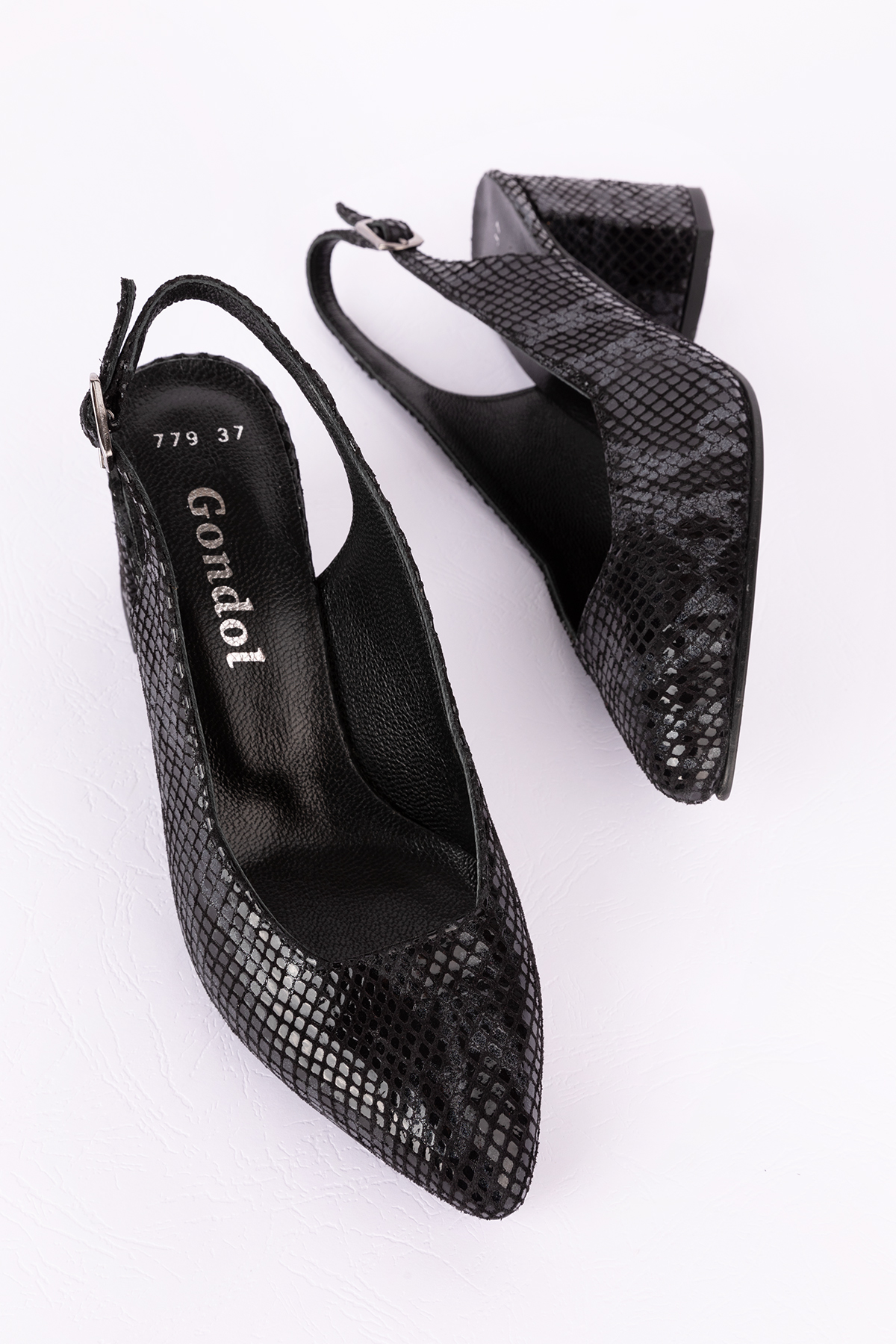 Gondol Kadın Hakiki Deri Yılan Desenli Topuklu Ayakkabı şhn.709 - Görsel 6