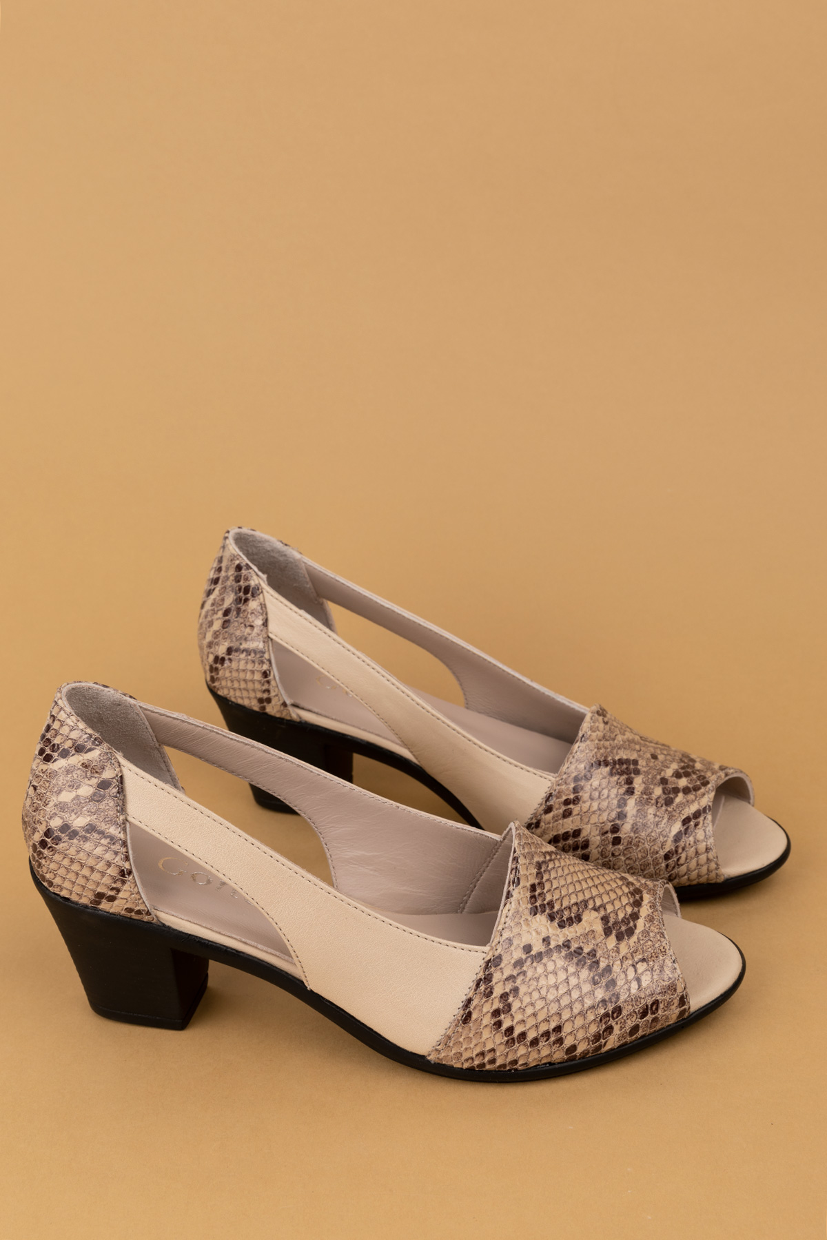 Gondol Hakiki Deri Yılan Desen Ayrıntılı Topuklu Ayakkabı vdt.261 - Görsel 4