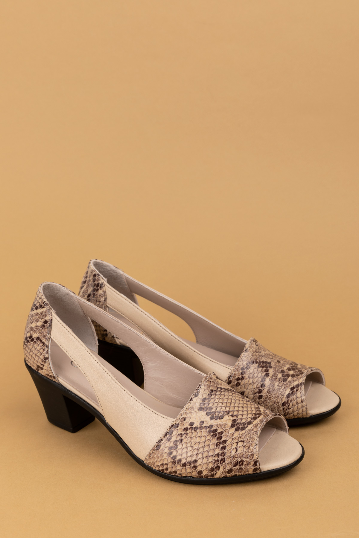 Gondol Hakiki Deri Yılan Desen Ayrıntılı Topuklu Ayakkabı vdt.261 - Görsel 6