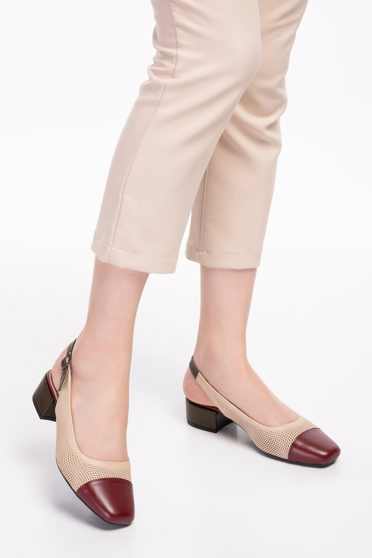 Gondol Hakiki Deri Renkli Kombin Klasik Topuklu Ayakkabı vdt.400 - Görsel 5