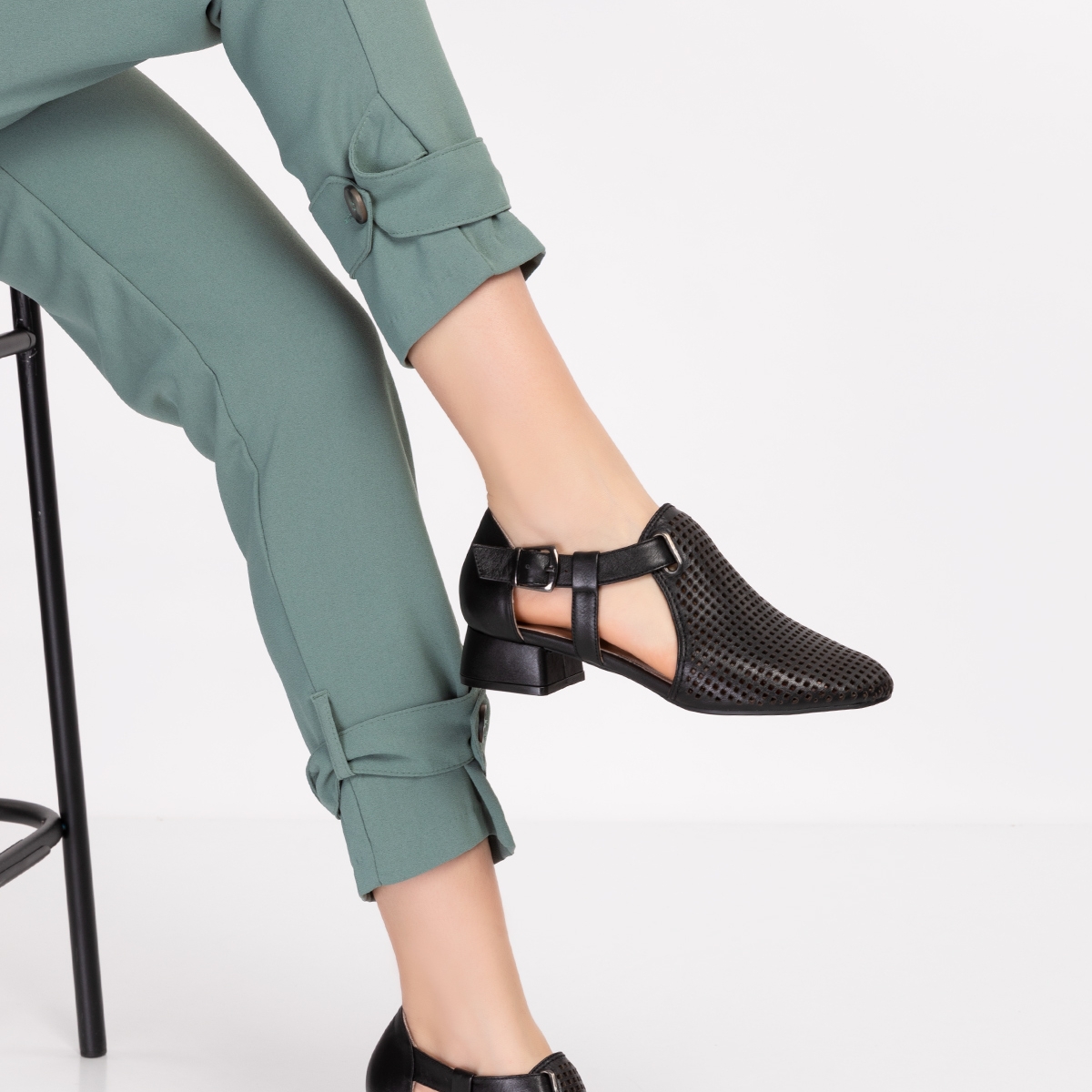 Gondol Kadın Hakiki Deri Lazer Kesim Topuklu Ayakkabı ast.6400 - Görsel 5