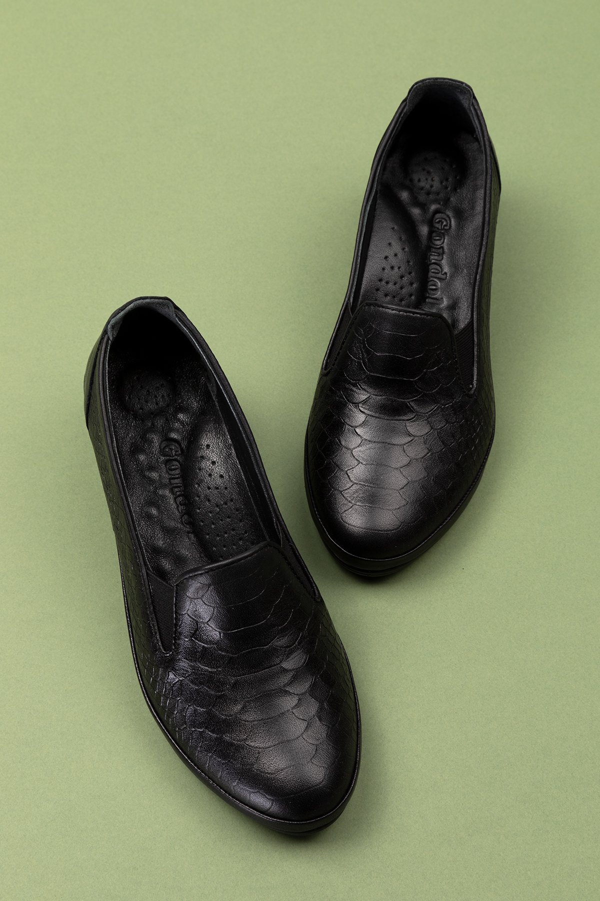 Gondol Hakiki Deri Kısa Topuklu Lastik Detaylı Ayakkabı msa.65 - Görsel 3