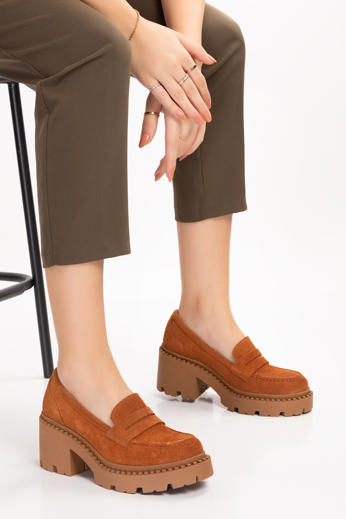 Gondol Hakiki Deri Kalın Taban Platform Topuklu Ayakkabı vtg.23802 - Görsel 2